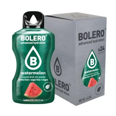 Abbildung von Bolero WATERMELON 24x3g Saftpulver ohne Zucker, gesüßt mit Stevia + Vitamin C geeignet für Kinder, Sportler und Diabetiker glutenfrei veganfreundlich Wassermelonengeschmack