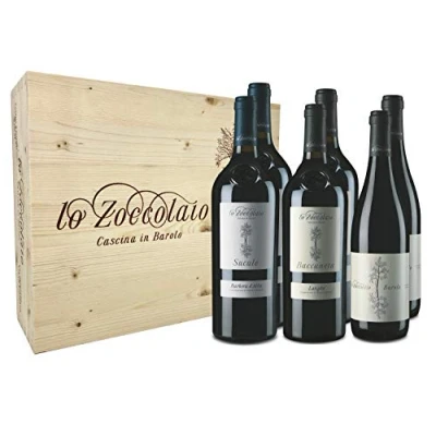 Abbildung von Lo Zoccolaio 2 Barbera d&#039;Alba + Langhe Baccanera Barolo Italien Wein Holzbox (6 x 0.75 l)