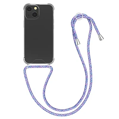 Abbildung von kwmobile Necklace Case kompatibel mit Apple iPhone 13 Mini Hülle Silikon Cover Handykette Band Handyhülle Lavendel Transparent Violett Weiß