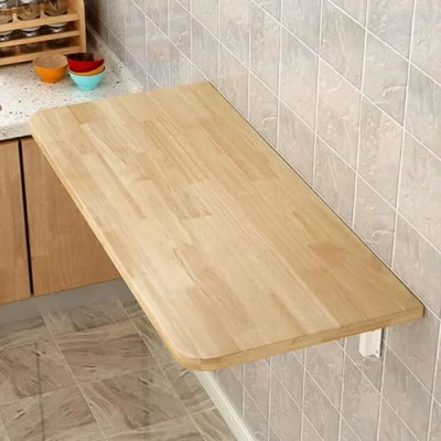 Abbildung von klappbarer Wandtisch, Küchentisch, Klapptisch für Kinder, Wandklapptisch, Esstisch mit platzsparenden Halterungen (Walnuss, 60 x 30 1,6 cm)