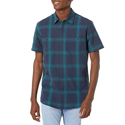 Abbildung von Amazon Essentials Herren Kurzärmeliges Chambrayhemd, Marineblau Verlauf Streifen, XXL
