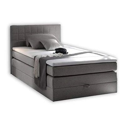 Abbildung von Stella Trading HAWAII 2 Boxspringbett 120x200 mit Bettkasten, Grau Bequemes Bett 7 Zonen Federkern Matratze H2 H3 &amp; Komfortschaum Topper 121 x 107 209 cm (B/H/T)