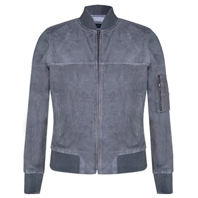 Abbildung von Infinity Leather Herren Grau Ziegenwildlede Bomberjacke aus Echtem Leder MA 1 Varsity