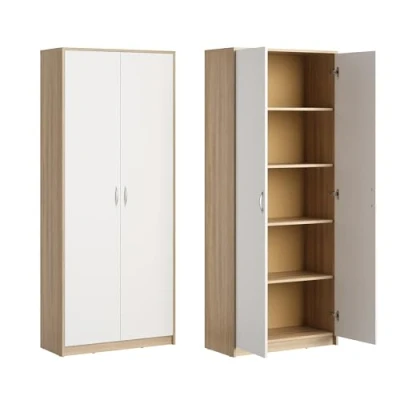 Abbildung von Home Collective Aktenschrank mit 5 Fächern Mehrzweckschrank Haushaltsschrank in mattem Finish 4 Einlegeböden und 2 Türen, 74 cm breit aus Laminatplatte hochwertigen Polymergriffen Sonoma weiß