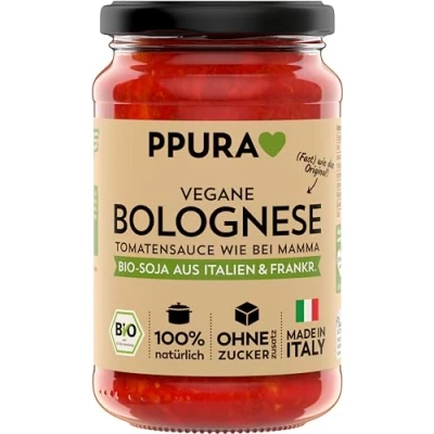 Abbildung von PPURA Bio Tomatensauce Vegane Bolognese Pasta Sauce mit Soja Sugo Made in Italy 100% Natürlich Nudel Soße Vegan Ohne Zuckerzusatz &amp; Konservierungsstoffe 340g Glas