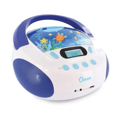 Abbildung von MOOOV 477170 CD Player für Kinder, Ozean, mit USB /AUX IN Port blau/weiß