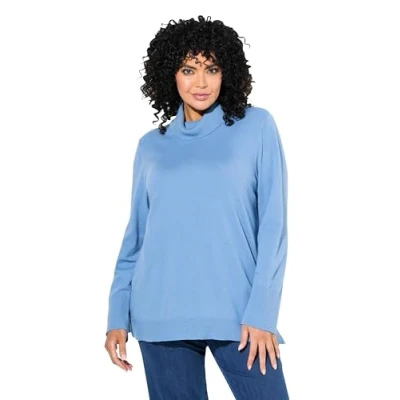 Abbildung von Ulla Popken Rollkragen Breite Langarm Strickpullover, Damen, Größe: 42/44, Light cornflower