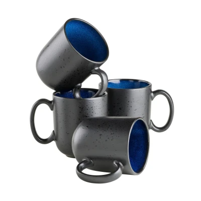 Abbildung von MÄSER Serie Niara, Modernes Kaffeebecher 4er Set mit aufregender Vintage Glasur, große Kaffeetassen aus Keramik, Steinzeug, Blau/Schwarz, 465