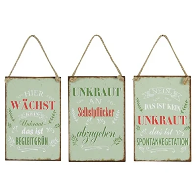Abbildung von Levandeo® Wandbild, 3er Set Blechschilder H15cm Sprüche Garten Unkraut Wandbild Wanddeko