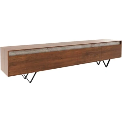 Abbildung von Lowboard Stonegrace 200 cm Akazie Braun Schiefer 4 Schubladen V Fuß Schwarz