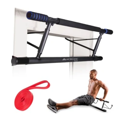 Abbildung von Mobiclinic® Fitness, Klimmzugstange Türrahmen, Werkzeuglos, K5, Max. 200 kg, Mit Elastischen, Rutschfesten Schaumstoffgriffen, Stahl, Verstellbar 70 92 cm, Heimtraining, Einfache Lagerung