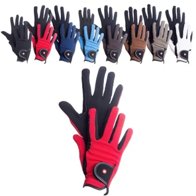 Abbildung von RL24 Reithandschuhe Damen &amp; Herren Professional Nubuk Handschuhe zum Reiten Reiterhandschuhe mit Magic Lederimitat robust, rutschfest atmungsaktiv Reitzubehör in Schwarz/Rot S