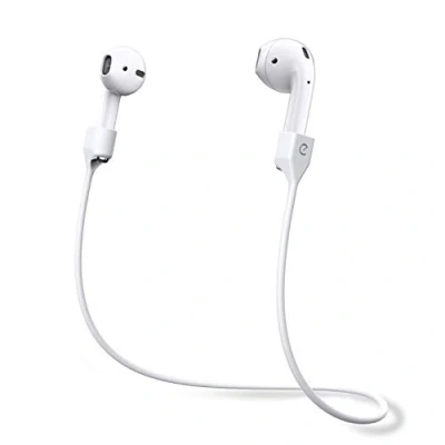 Abbildung von Keybudz AirStrapz Halterung Halteband, Aufbewahrung für Apple AirPods Pro &amp; AirPods, Kopfhörer Ohrhörer Zubehör, weiß