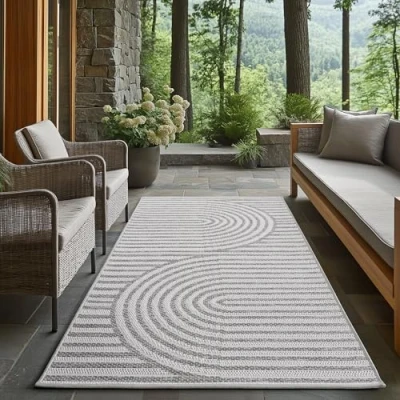 Abbildung von Carpetsale24 Outdoor Teppich Grau 80x150 cm Läufer, Wetterfest &amp; UV beständig, ideal für Küche, Balkon, Terrasse auch Wohnzimmer und Esszimmer, Skandinavisches Boho Design, Leicht zu Reinigen