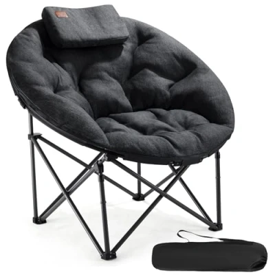 Abbildung von EVER ADVANCED Luxus Moonchair XXL Campingstuhl Faltbar 150KG Belastbar Rund Klappstuhl Dick Gepolstert, Übergroßer Campingsessel Extra Breit für Outdoor Camping Garten Balkon Indoor, Schwarz