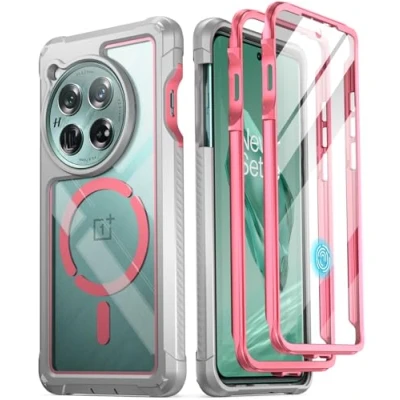 Abbildung von POETIC Guardian Hülle Kompatibel mit OnePlus 12 5G (2024), integrierter Displayschutz, funktioniert Fingerabdruck ID, Stoßfeste, Robuste, Transparente, Ganzkörper Hybrid Schutzhülle, Pink/Klar