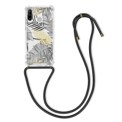 Abbildung von kwmobile Necklace Case kompatibel mit Huawei P30 Lite Hülle Silikon Cover Handykette Gelb Grau Transparent Dschungel