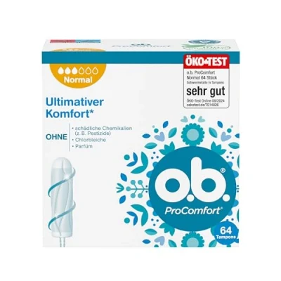 Abbildung von o.b. Tampon, ProComfort Normal, für mittlere bis stärkere Tage, von Öko Test &quot;sehr gut&quot; bewertet**, ultimativer Komfort* und zuverlässiger Schutz, 64 Stück, &quot;Verpackung kann abweichen&quot;