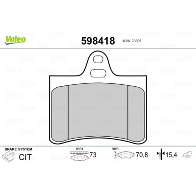 Abbildung von VALEO 598418 Bremsbelagsatz Hinterachse exkl. Verschleißwarnkontakt ohne Anti Quietsch Blech CITROËN: C5 II Schrägheck, I Kombi, Kombi