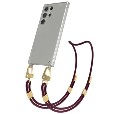Abbildung von EAZY CASE Handykette mit Karabiner kompatibel Samsung Galaxy S24 Ultra Hülle Silikon transparente Handyhülle für Kette zum Umhängen Schutzhülle in Beere Clips Gold