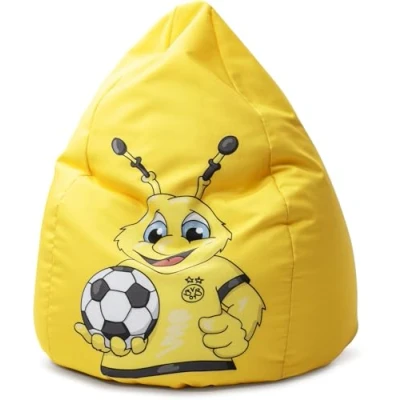 Abbildung von MAGMA Sitting Point BVB Sitzsack 220L VIP Emma, 70x110 cm, robust und reißfest, Füllung aus 100% Qualitäts EPS, EPS Safety Lock System, Made in Germany, gelb schwarz