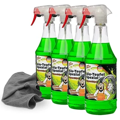 Abbildung von detailzone Felgenreiniger Set: 4X TUGA Alu Teufel Spezial grün 1 Liter + 1x Microfasertuch 40x40 cm grau