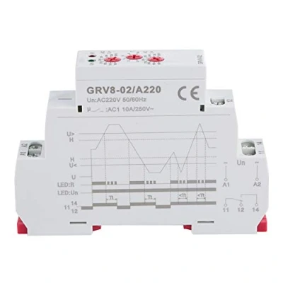 Abbildung von Keenso GRV8 02 Überwachungsrelais für einphasige Spannungsregelung Einstellbares Über oder Unterspannungsschutzüberwachungsrelais mit LED Anzeige(GRV8 02/A220)