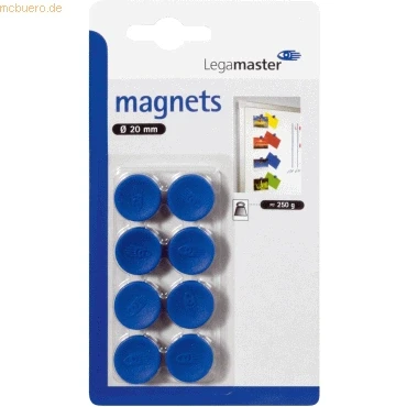 Abbildung von Legamaster Haftmagnete C und Blister, circa 250 g, 8 Stück, 20 mm, blau