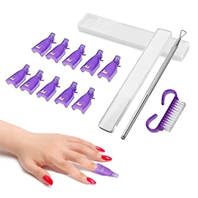 Abbildung von FITDON Nagellackentferner Clips Set, 10 Stück Nail Art Soak off Nagelclips Einweichen Clip Gel Cap UV Maniküre Tränken Weg Nagel Polish Entferner Wrap Tool, Purple