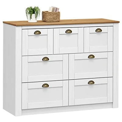 Abbildung von IDIMEX Sideboard BOLTON, aus Kiefer weiß/braun mit 7 Schubladen und Muschelgriffen La