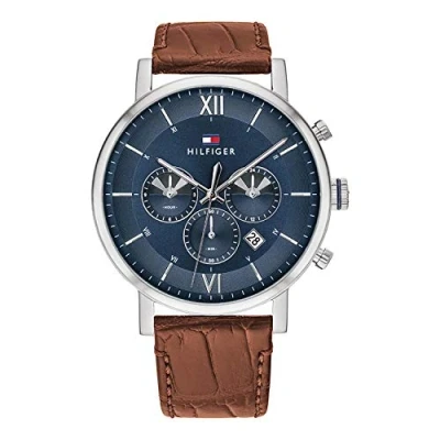 Abbildung von Tommy Hilfiger Multi Zifferblatt Quarz Uhr für Herren mit Hell Braunes Lederarmband 1710393