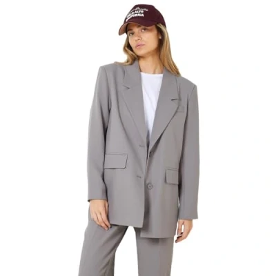 Abbildung von Noisy may Damen Eleganter Oversized Blazer mit Taschen Basic Cardigan Business Jacke Mantel NMMILLA, Farben:Grau, Größe:XS