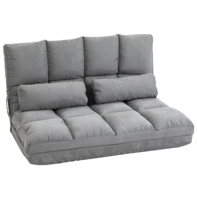 Abbildung von HOMCOM Bodenstuhl 2 in 1 Bodensessel Bett mit Rückenlehne 3 Positionen Verstellbare Sitzkissen Grau Samt Stahl 102 x 73 60 cm