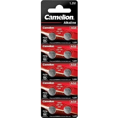 Abbildung von Camelion 12051008 Alkaline Knopfzellen Batterie ohne Quecksilber AG8/LR55/LR1121/391 mit 1,5 Volt, 10er Set, Kapazität 42 mAh