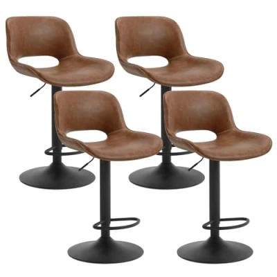 Abbildung von WOLTU Barhocker 4er Set, Barstuhl höhenverstellbar, Bar Hocker Stühle, Tresenstuhl, Kunstleder Stuhl, Tresenhocker, Bistrostuhl, Drehhocker, mit Rückenlehne Fußstütze, Braun, BH402br 4