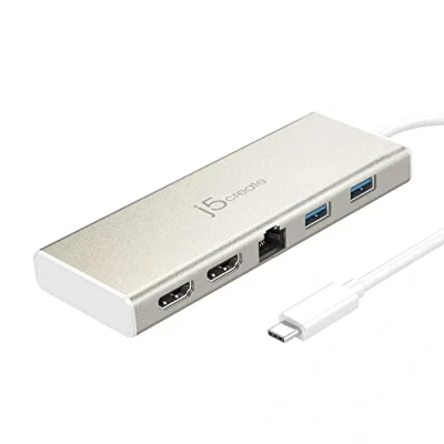 Abbildung von j5create USB C Dual HDMI Hub Typ Dockingstation mit 2X HDMI, 3.0, Ethernet, PD 60W Durchgangsladung für Laptop &amp; PC (JCD381)