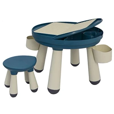 Abbildung von LittleTom 3 in 1 Kinder Spieltisch Kompatibel mit Lego Duplo ab Jahr Kinderspieltisch Stuhl Spielzeug Kindertisch Maltisch Basteltisch Spiele Tisch für Steine Kinderstuhl und Set