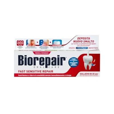 Abbildung von Biorepair, Fast Sensitive Repair Zahnpasta, reduziert die Empfindlichkeit des Zahnes und lindert Schmerzen empfindlicher Zähne in 30 Sekunden, schützt repariert Nagellack, fluoridfrei, 75 ml