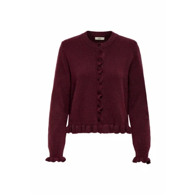 Abbildung von JDY Letty ON Frill Strickjacke, Damen, Größe: Medium, Maroon banner