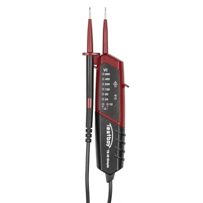Abbildung von Testboy 40 Simple Zweipoliger Spannungsprüfer mit LED Anzeige für Gleich und Wechselspannung (Durchgangsprüfung, Einhandbedienung, Spannungsbereich 12 690 V AC/DC, 10 LEDs), Schwarz/Rot