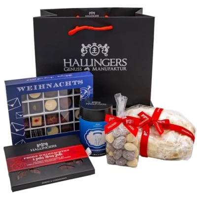 Abbildung von Hallingers Stollen &amp; More Weihnachtliches Geschenkset Gourmet Köstlichkeiten als Geschenkkorb zu Weihnachten (Set) Adventskalender Neuheiten befüllen Glückwunsch Glückwünsche F