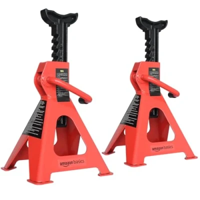 Abbildung von Amazon Basics SW STJK02 Stützfuß, Stahl, Traglast: 2 Tonnen (1,8 metrische Tonnen), 1 Paar, Rot, Schwarz