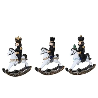 Abbildung von Dadeldo Living &amp; Lifestyle Schaukelpferd 3er Set Resin 19cm schwarz Weiss Weihnachtsdeko Dekofiguren