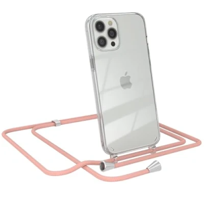 Abbildung von EAZY CASE Smartphone Necklace kompatibel mit iPhone 12 Pro Max, Tasche Kette Schultertasche Crossbody Bag, Handyhülle zum Umhängeband Kordel in komplett Alt Rosa Endstücken Silber