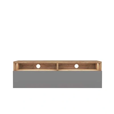 Abbildung von Selsey REDNAW TV Schrank/modernes Board für Wohnzimmer, stehend/hängend, 100 cm breit (Wotan Eiche Matt/Grau Hochglanz mit LED)