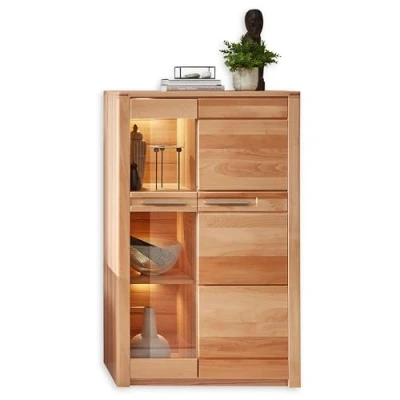 Abbildung von Innostyle Vitrine NATURE ONE, Kernbuche teilmassiv, 1 Holztür, Glastür, Soft Close, LED Beleuchtung, B 85 x H 137 T 40 cm