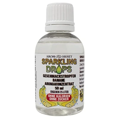 Abbildung von Bannanen Konzentrat Drops 1 Flasche 50 ml ergibt 25 Liter hochkonzentriertes Aroma ohne Zucker für Wassersprudler prickelnd Fertiggetränk kalorienarm Konservierungsstoffe