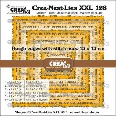 Abbildung von Crealies Crea nest dies XXL Vierkanten ruwe randen en stiklijn CLNestXXL128 13x13cm (06 22)