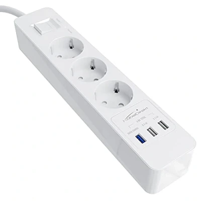 Abbildung von KabelDirekt 3 Fach Steckdosenleiste &amp; Mehrfachsteckdose (USB, Quick Charge 3.0, Schnellladegerät, lädt geräteabhängig bis zu 3x schneller, Überspannungs /Berührungsschutz, TÜV geprüft, weiß)