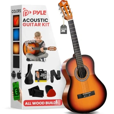 Abbildung von Pyle Kinder Gitarre Akustik Guitar with Strings Acoustic, Konzert für Kinder, Akustische mit Set, Tuner &amp; Tasche, ab 8 Jahre, 3/4 Anfänger, Orange